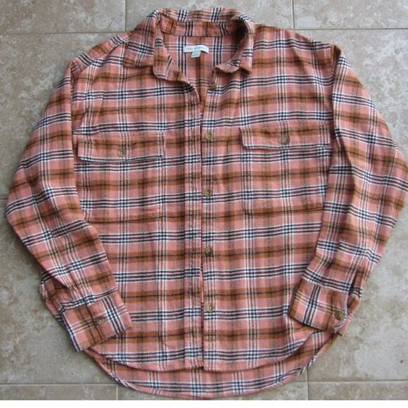 FREE ASSEMBLY Button Down Plaid Granola Flannel Shacket - Picture 1 of 4